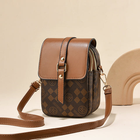 PU Leather Crossbody Phone Shoulder Bag Handbag Headphone Port Brown