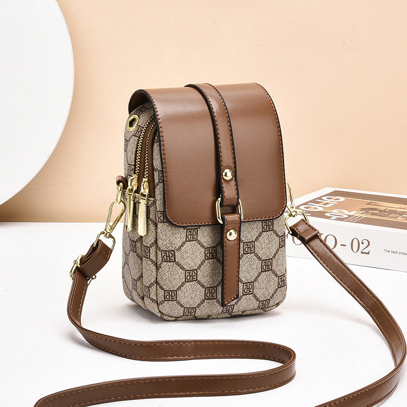 PU Leather Crossbody Phone Shoulder Bag Handbag Headphone Port Brown