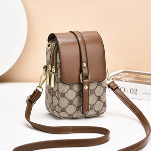 PU Leather Crossbody Phone Shoulder Bag Handbag Headphone Port Brown