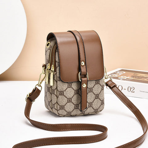 PU Leather Crossbody Phone Shoulder Bag Handbag Headphone Port Brown