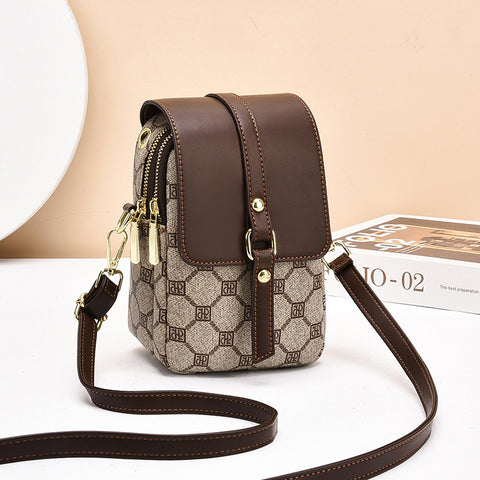 PU Leather Crossbody Phone Shoulder Bag Handbag Headphone Port Coffee Brown