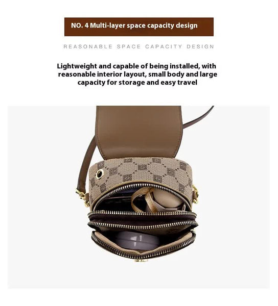 PU Leather Crossbody Phone Shoulder Bag Handbag Headphone Port Coffee Brown