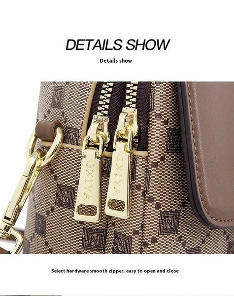 PU Leather Crossbody Phone Shoulder Bag Handbag Headphone Port Coffee Brown