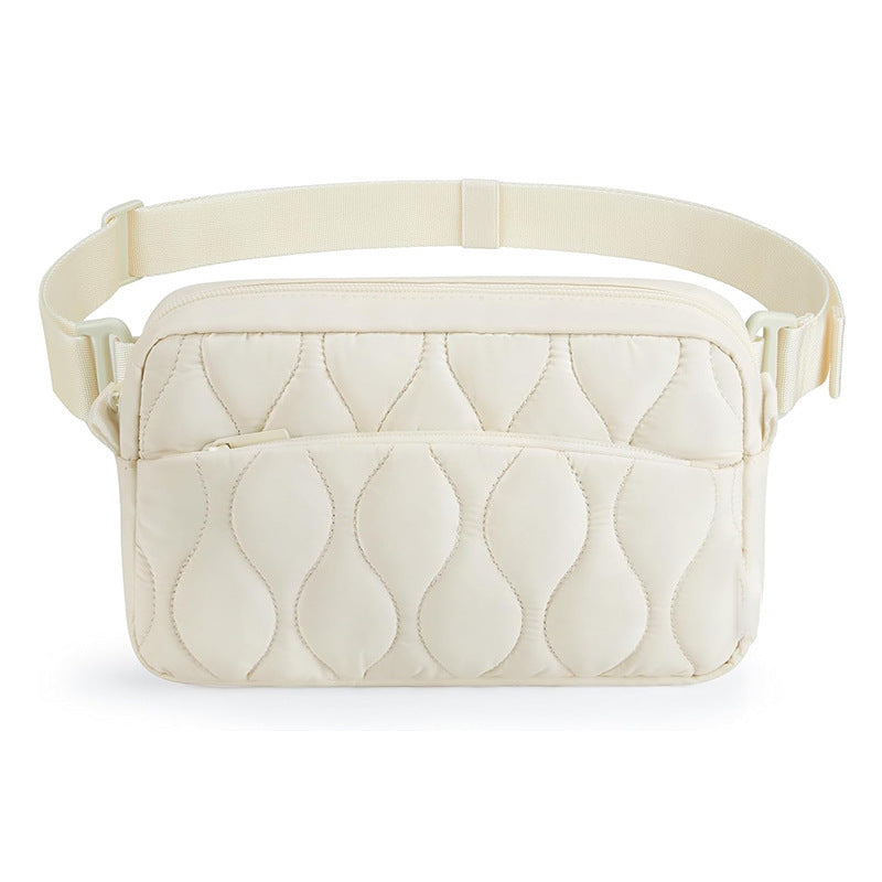 Lightweight Nylon Quilted Belt Waist Crossbody Sling Bag Fanny Pack Off White