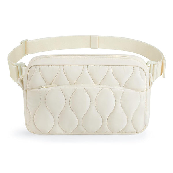 Lightweight Nylon Quilted Belt Waist Crossbody Sling Bag Fanny Pack Off White