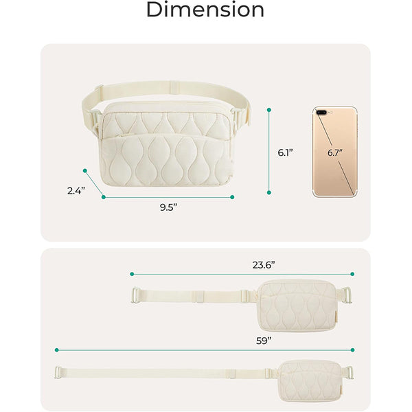 Lightweight Nylon Quilted Belt Waist Crossbody Sling Bag Fanny Pack Off White