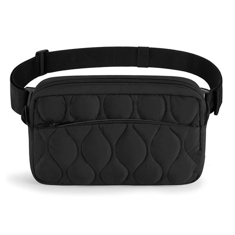 Lightweight Nylon Quilted Belt Waist Crossbody Sling Bag Fanny Pack Black