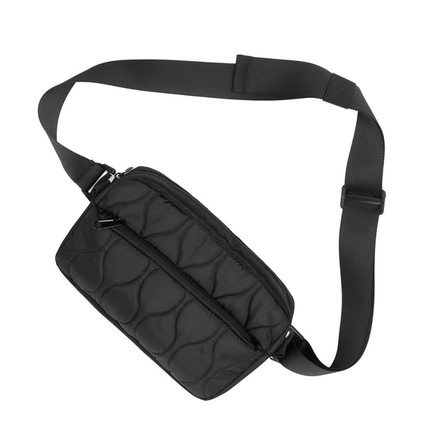 Lightweight Nylon Quilted Belt Waist Crossbody Sling Bag Fanny Pack Black