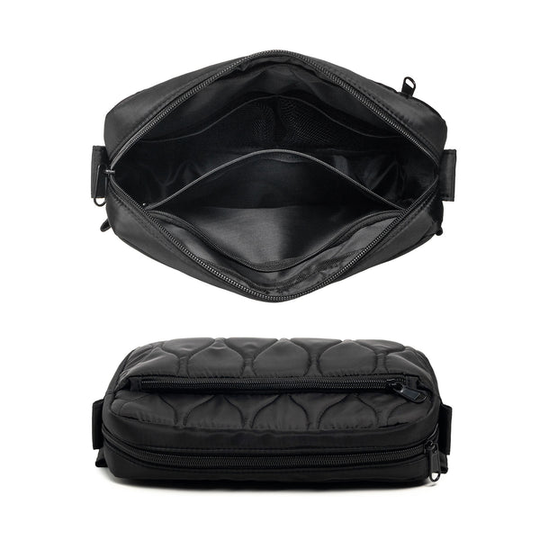 Lightweight Nylon Quilted Belt Waist Crossbody Sling Bag Fanny Pack Black