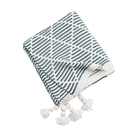 Geometric Diamond Knitted Acrylic Tassel Throw Blanket Rug 130 x 150cm Grey Beige