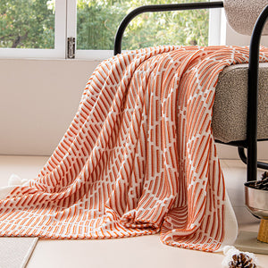 Geometric Diamond Knitted Acrylic Tassel Throw Blanket Rug 130 x 150cm Orange Beige