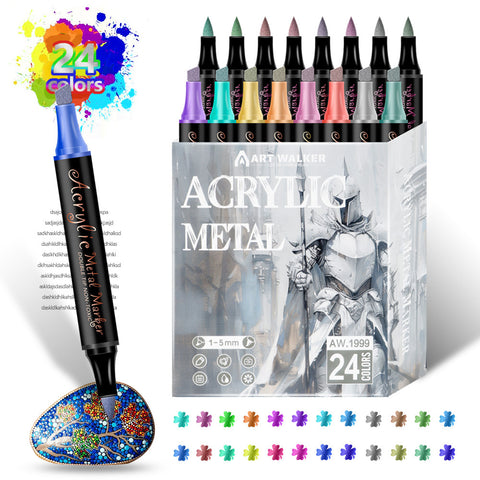 24 Colour Dual Fine Chisel Tip Metallic Acrylic Paint Pens Markers Rock Painting Craft