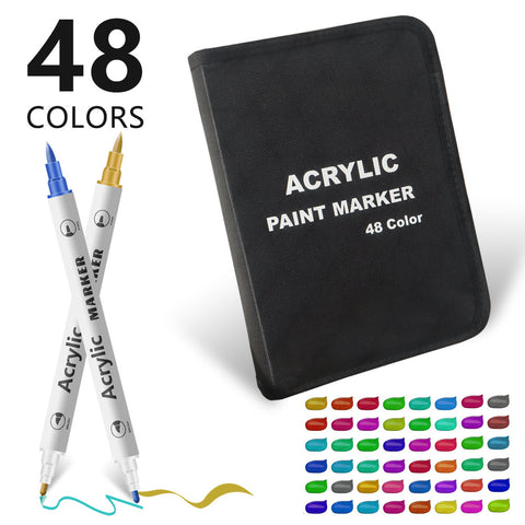 48 Colour Dual Tip Brush Fine Acrylic Paint Marker Art Pens Case Drawing Craft