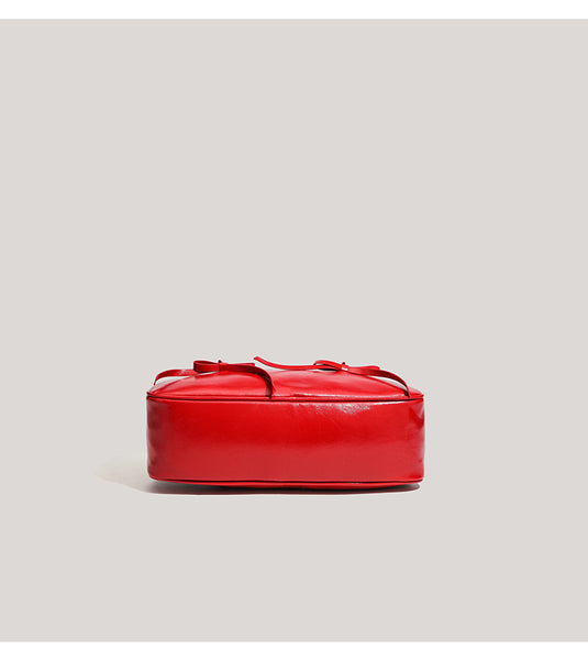 Faux PU Leather Baguette Underarm Shoulder Bag Handbag Bow Accent Red
