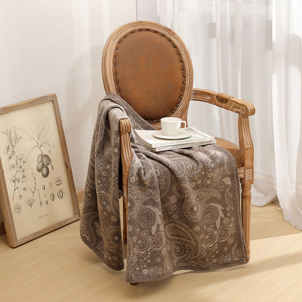 Wool Blend Paisley Jacquard Throw Blanket Rug 120 x 150cm Brown