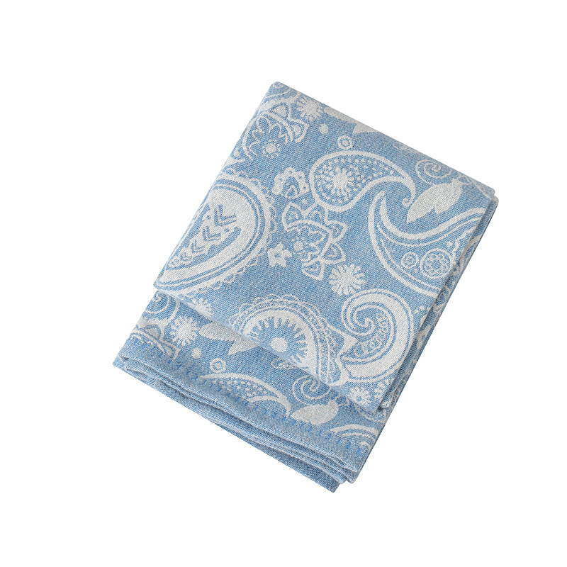 Wool Blend Paisley Jacquard Throw Blanket Rug 120 x 150cm Blue