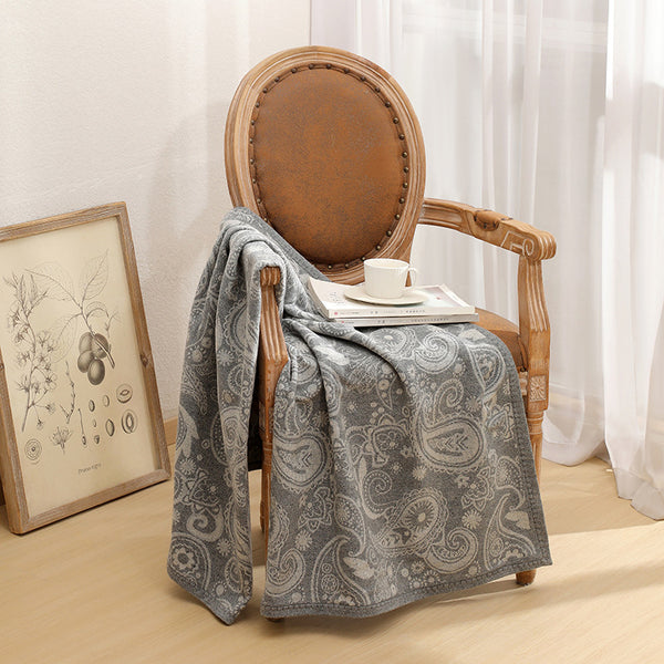 Wool Blend Circles Jacquard Throw Blanket Rug 120 x 150cm Grey