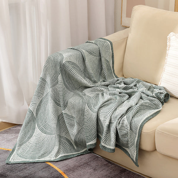 Wool Blend Circles Jacquard Throw Blanket Rug 120 x 150cm Green