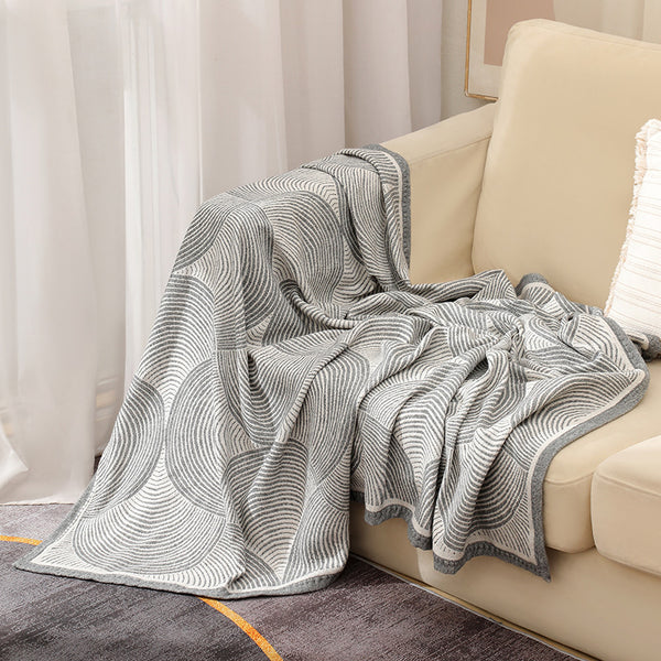 Wool Blend Circles Jacquard Throw Blanket Rug 120 x 150cm Grey
