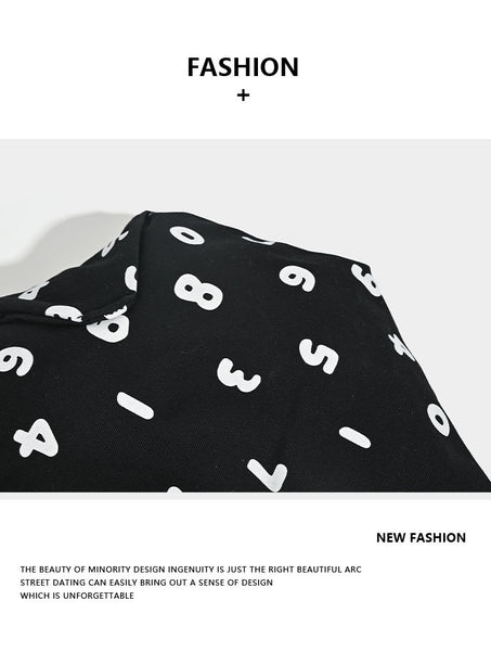 Number Print Polyester Canvas Hobo Tote Slouch Shoulder Bag Black White