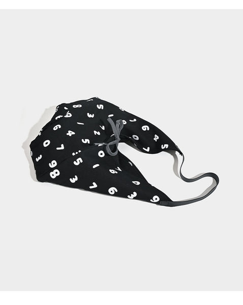 Number Print Polyester Canvas Hobo Tote Slouch Shoulder Bag Black White