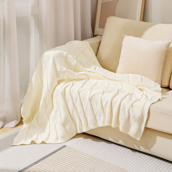 Diamond Waffle Acrylic Blanket Throw Rug 390g 80 x 100cm Off White