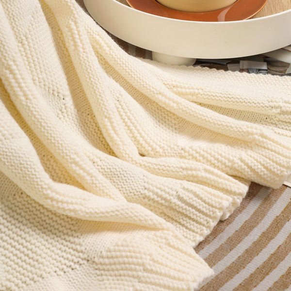 Diamond Waffle Acrylic Blanket Throw Rug 390g 80 x 100cm Off White