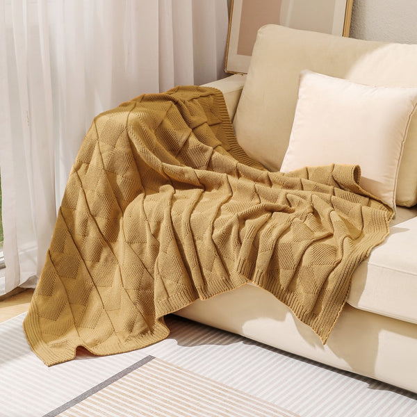 Diamond Waffle Acrylic Blanket Throw Rug 390g 80 x 100cm Khaki