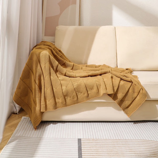 Diamond Waffle Acrylic Blanket Throw Rug 390g 80 x 100cm Khaki