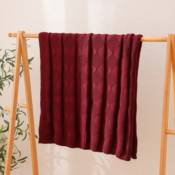 Diamond Waffle Acrylic Blanket Throw Rug 390g 80 x 100cm Burgundy