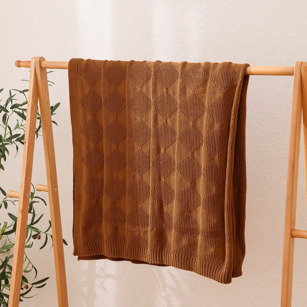 Diamond Waffle Acrylic Blanket Throw Rug 390g 80 x 100cm Caramel