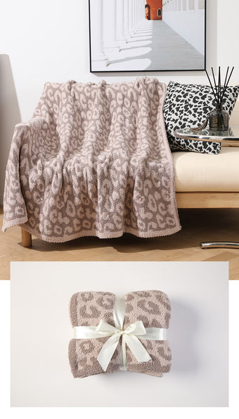 Luxurious Leopard Print Jacquard Knit Throw Blanket Rug 130 x 150cm Beige Khaki
