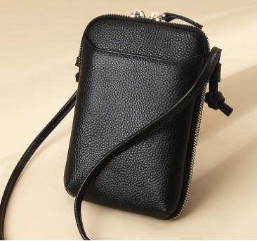 Genuine Leather Mini Crossbody Phone Bag Multi Pocket Organiser Black