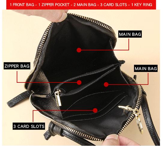 Genuine Leather Mini Crossbody Phone Bag Multi Pocket Organiser Black