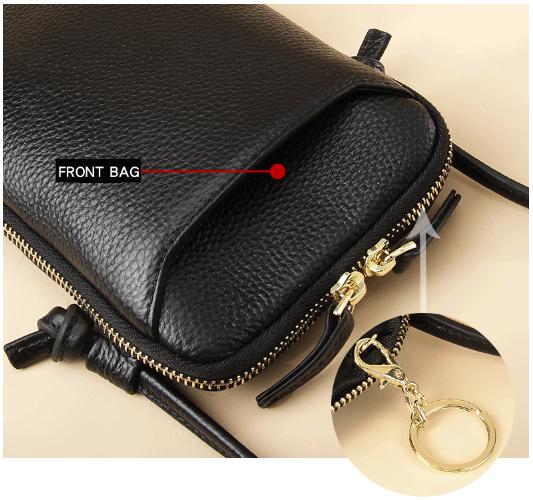 Genuine Leather Mini Crossbody Phone Bag Multi Pocket Organiser Black