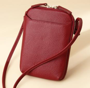 Genuine Leather Mini Crossbody Phone Bag Multi Pocket Organiser Wine Red