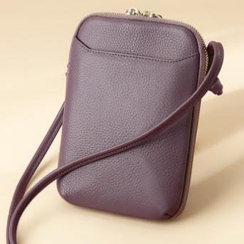 Genuine Leather Mini Crossbody Phone Bag Multi Pocket Organiser Purple