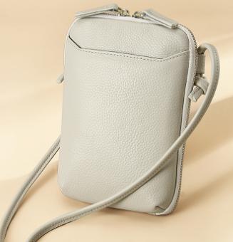 Genuine Leather Mini Crossbody Phone Bag Multi Pocket Organiser Beige