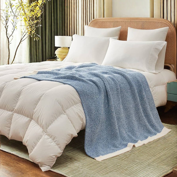 Textured Two Tone Chenille Throw Blanket Rug 960g 127 x 153cm Blue White