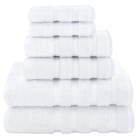 6 Piece Cotton Bath Hand Towel Facecloth Set White