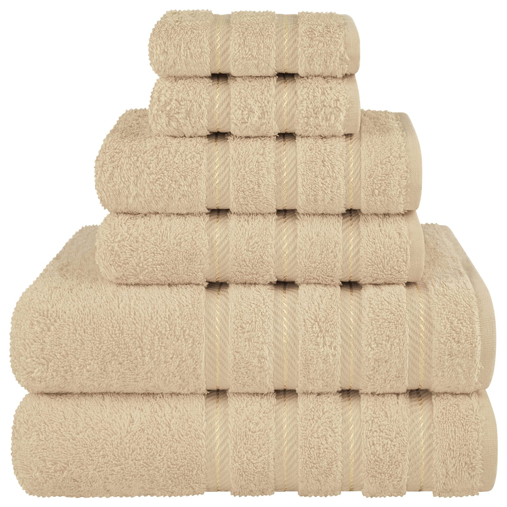 6 Piece Cotton Bath Hand Towel Facecloth Set Khaki Brown