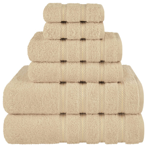 6 Piece Cotton Bath Hand Towel Facecloth Set Khaki Brown