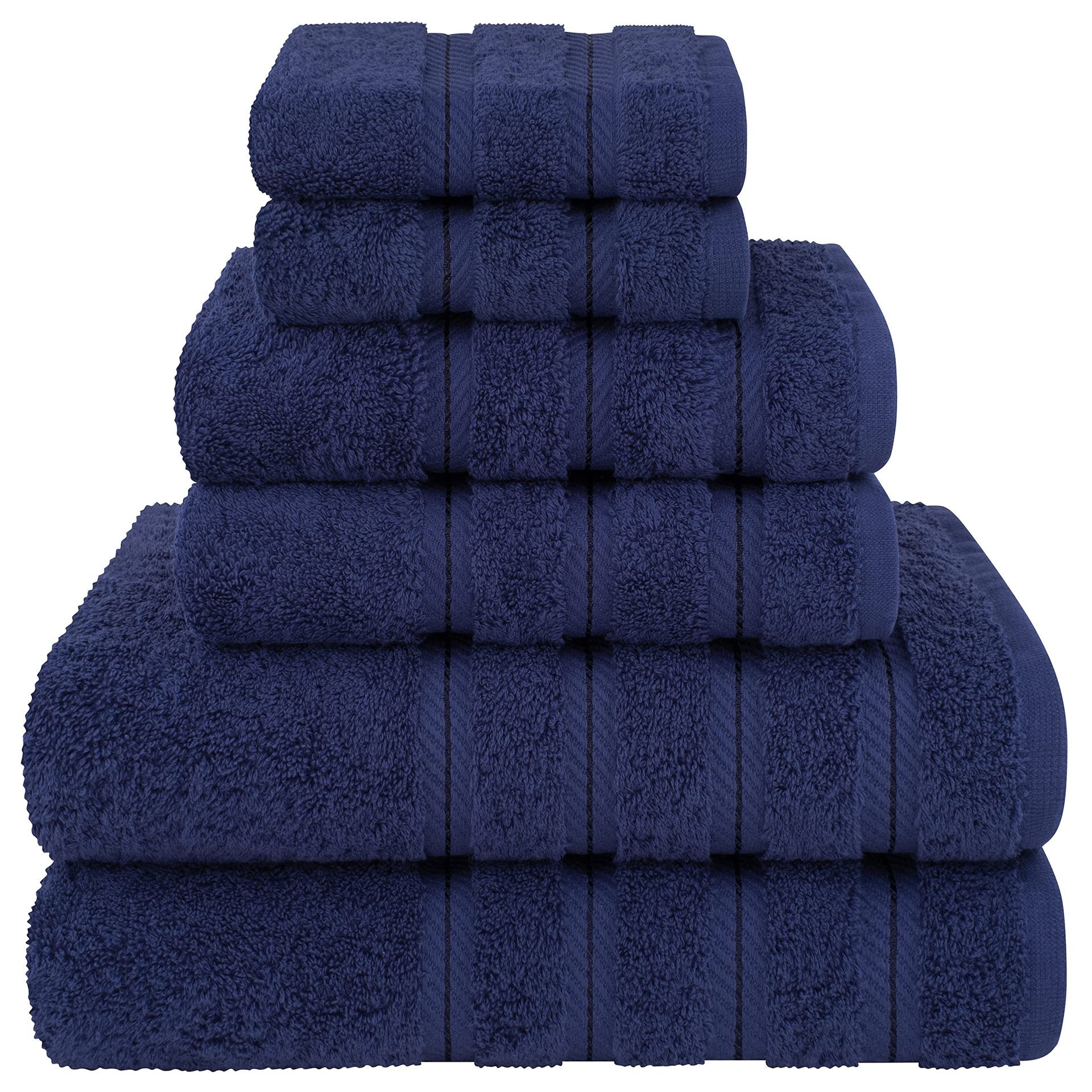6 Piece Cotton Bath Hand Towel Facecloth Set Dark Blue
