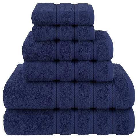 6 Piece Cotton Bath Hand Towel Facecloth Set Dark Blue