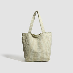Lightweight Seersucker Gingham Tote Shoulder Beach Shopper Bag Multi Pocket Green