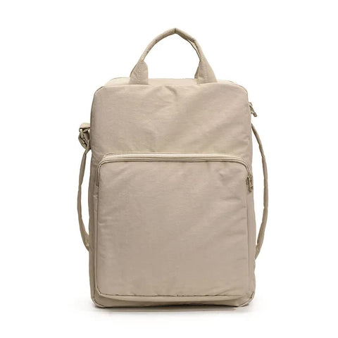 Lightweight Nylon Vertical Crossbody Shoulder Bag Adjustable Strap Pockets Beige
