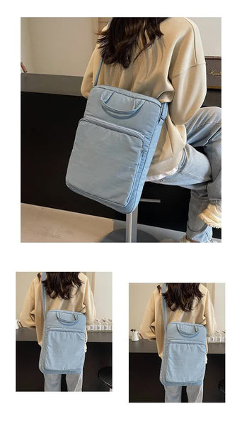 Lightweight Nylon Vertical Crossbody Shoulder Bag Adjustable Strap Pockets Beige