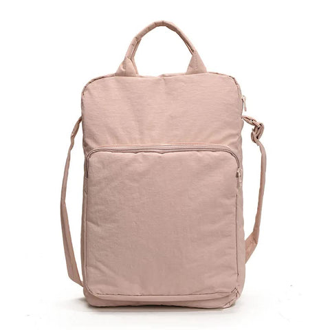 Lightweight Nylon Vertical Crossbody Shoulder Bag Adjustable Strap Pockets Pink