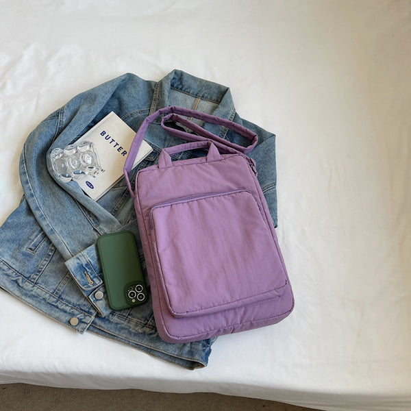 Lightweight Nylon Vertical Crossbody Shoulder Bag Adjustable Strap Pockets Purple