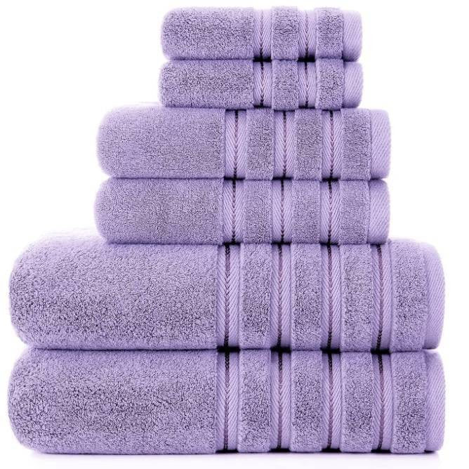6 Piece Cotton Bath Hand Towel Facecloth Set Purple